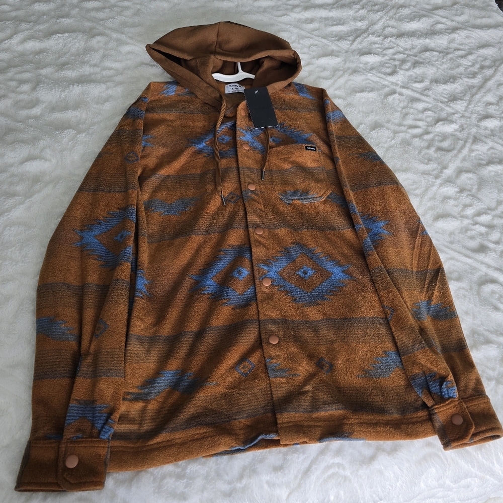 Women's Hurley Sioux Hooded Shacket Polar Fleece Bronze- Size Small